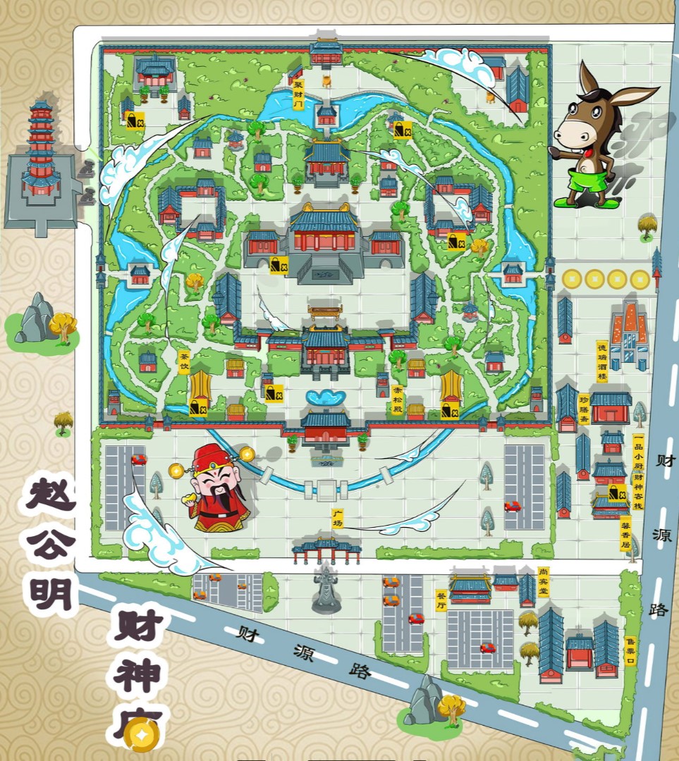 开福寺庙类手绘地图